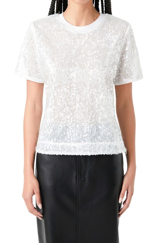 Grey Lab Women's Sequin Shoulder Padded Top In White