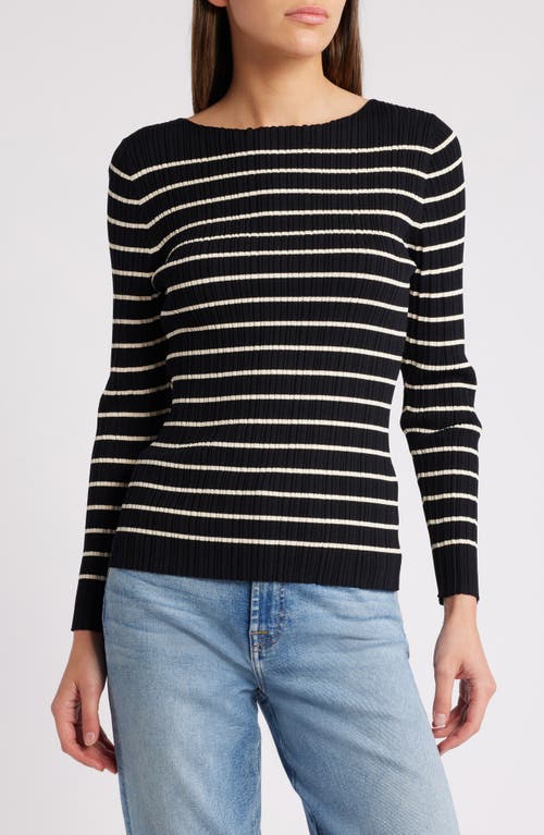 French Connection Stripe Rib Top In Blk Clsic Crm