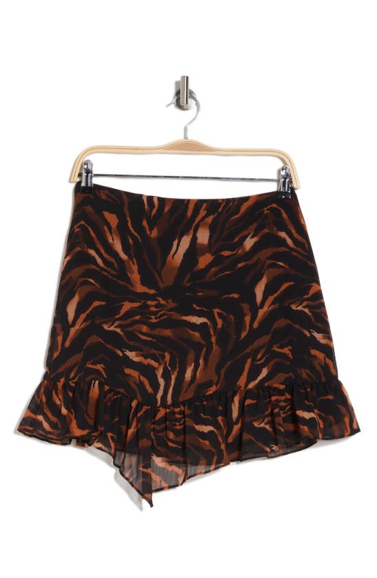 Shop Topshop Tiger Print Asymmetric Ruffle Hem Miniskirt In Brown