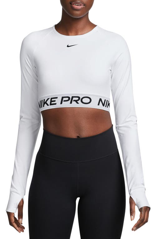 Nike Pro 365 Dri-fit Long Sleeve Crop Top In White
