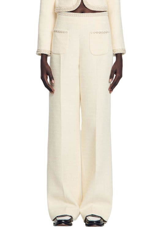 sandro Vaye Embellished Wide Leg Tweed Pants Ecru at Nordstrom,