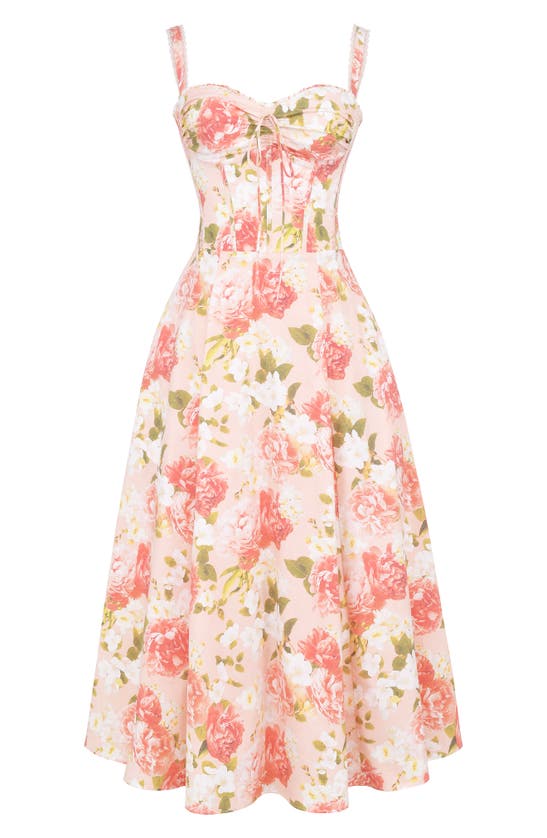 Shop House Of Cb Rosalee Floral Stretch Cotton Petticoat Dress In Peony Print