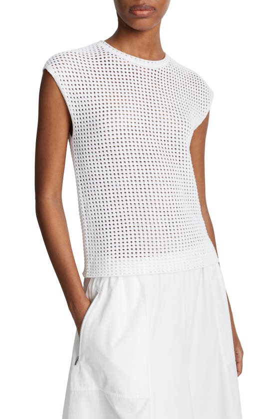 Shop Vince Open Stitch Cotton Sweater In Optic White