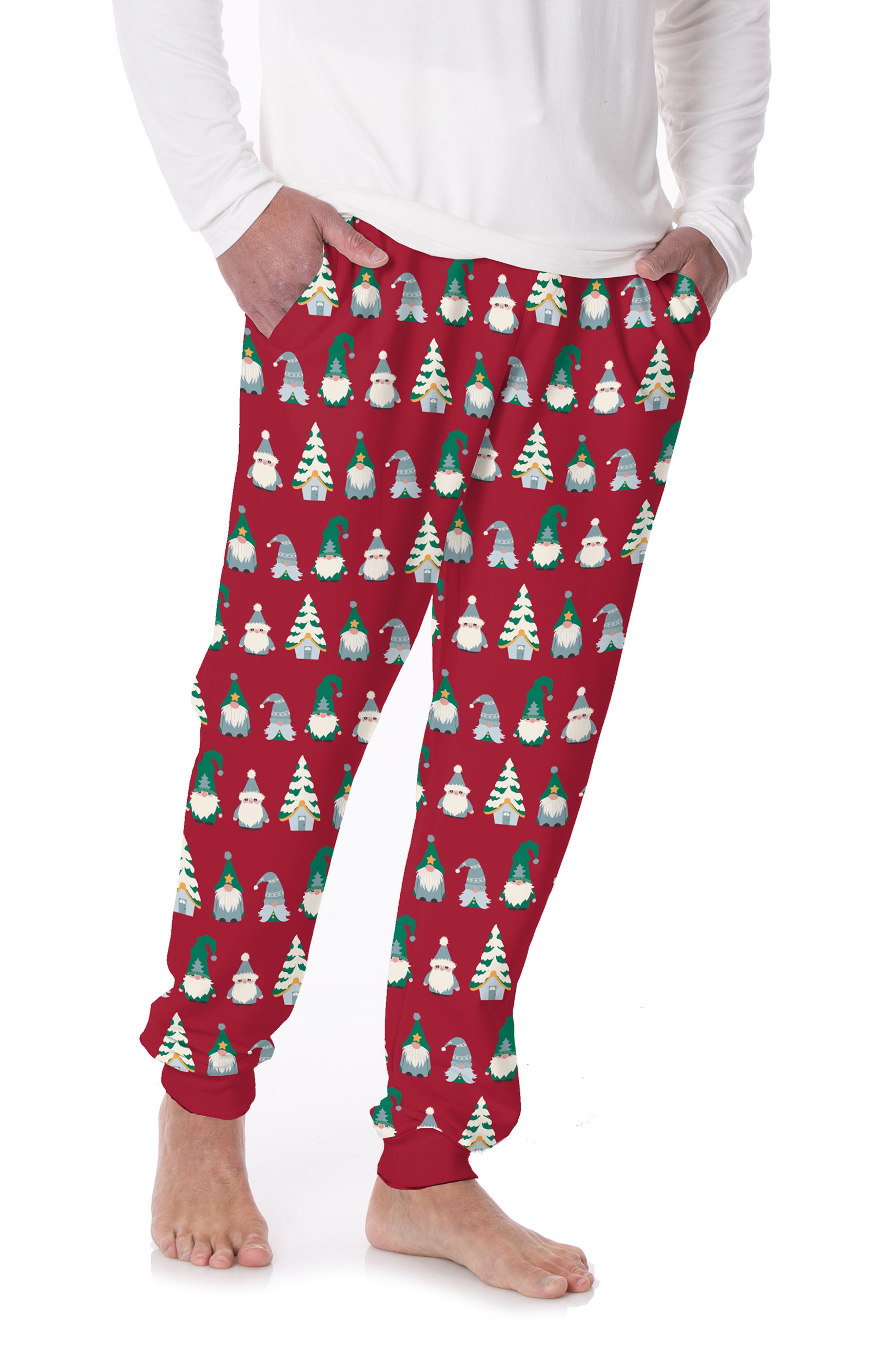 KicKee Pants Holiday Print Fleece Performance Joggers in Crimson Gnomes 