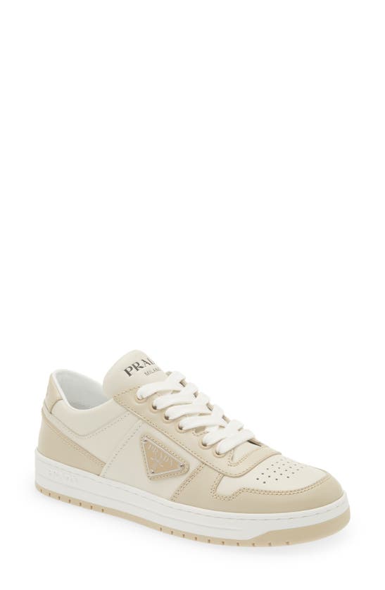 Prada Downtown Perforated Leather Sneaker In Brown | ModeSens