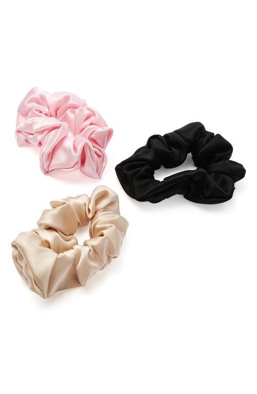 3-Pack Silk Scrunchies in Black/Gold/Pink