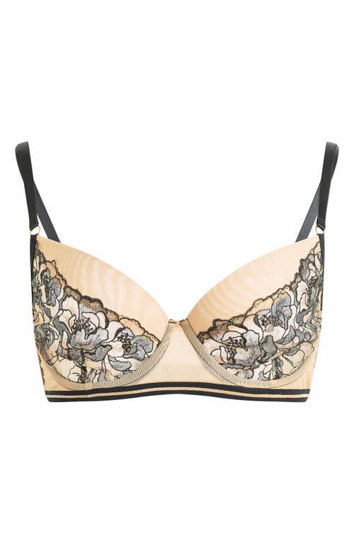 Shop Hanky Panky Embroidered Mesh Underwire Bra In Rose Gold/beige/black