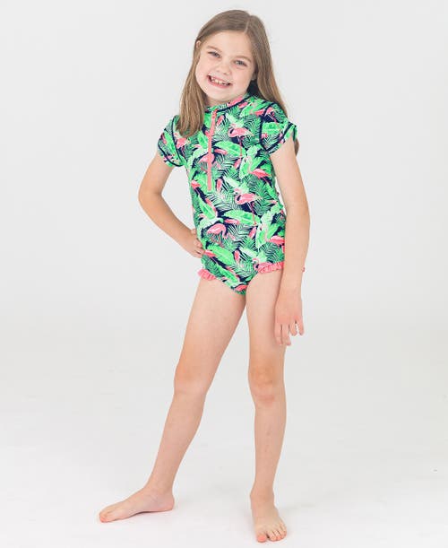 RUFFLEBUTTS RUFFLEBUTTS TODDLER GIRLS SHORT SLEEVE UPF50+ ONE PIECE RASH GUARD 