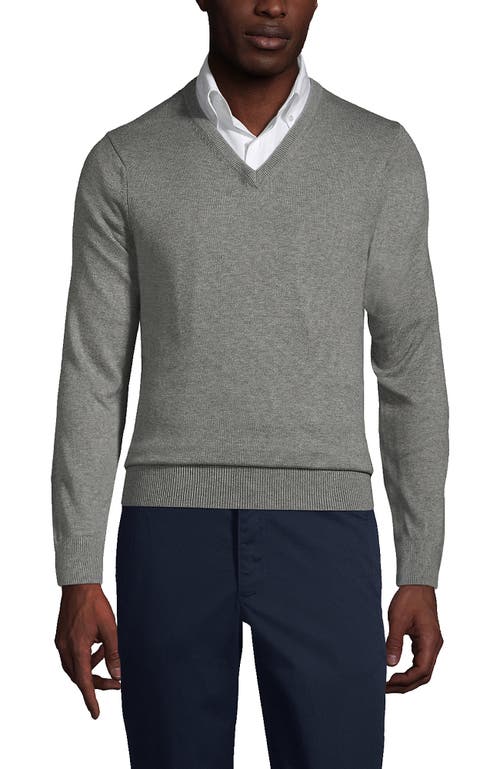 Lands' End School Uniform Cotton Modal Fine Gauge V-neck Sweater In Pewter Heather
