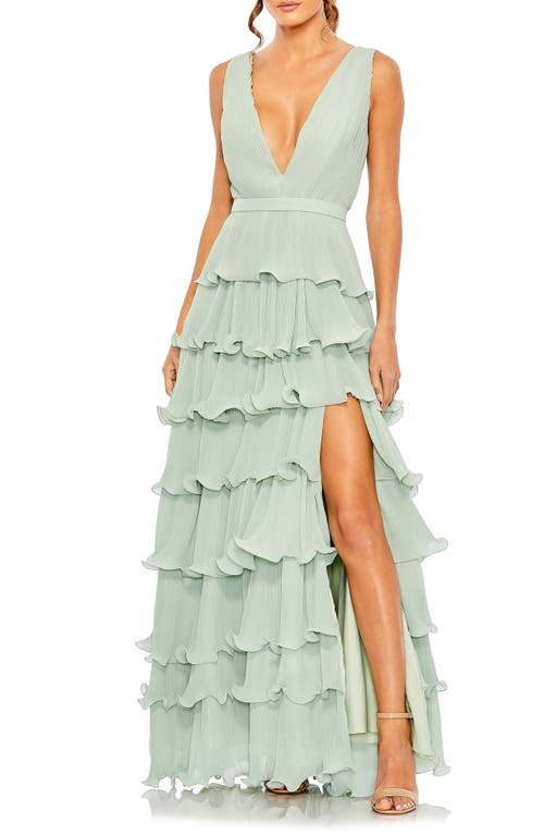 Tiered Ruffle A-Line Gown in Sage