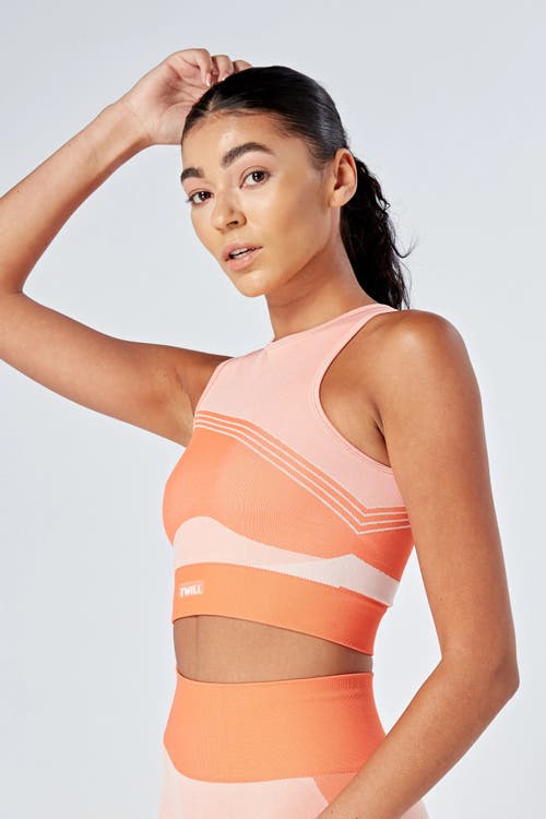 Shop Twill Active Recycled Color Block Racer Crop Top In Coral