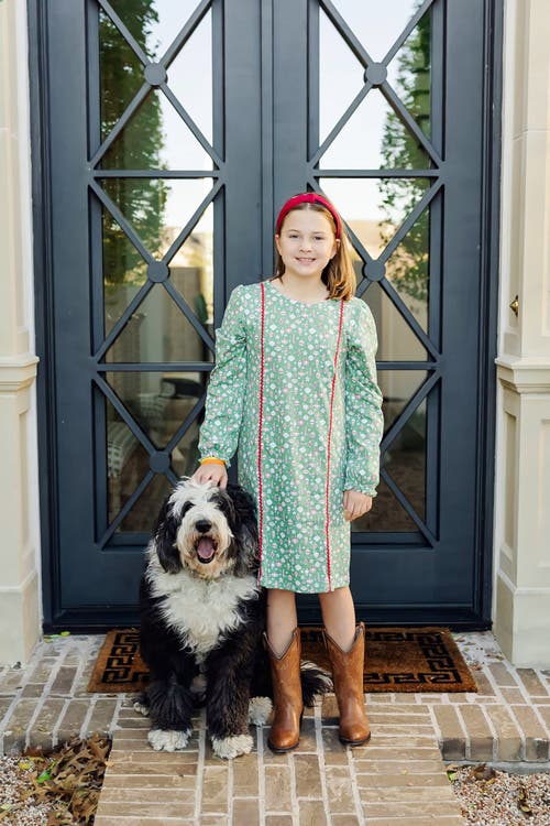 Shop Lila And Hayes Reese Ric Rac Girls' Dress In Retro Ornaments