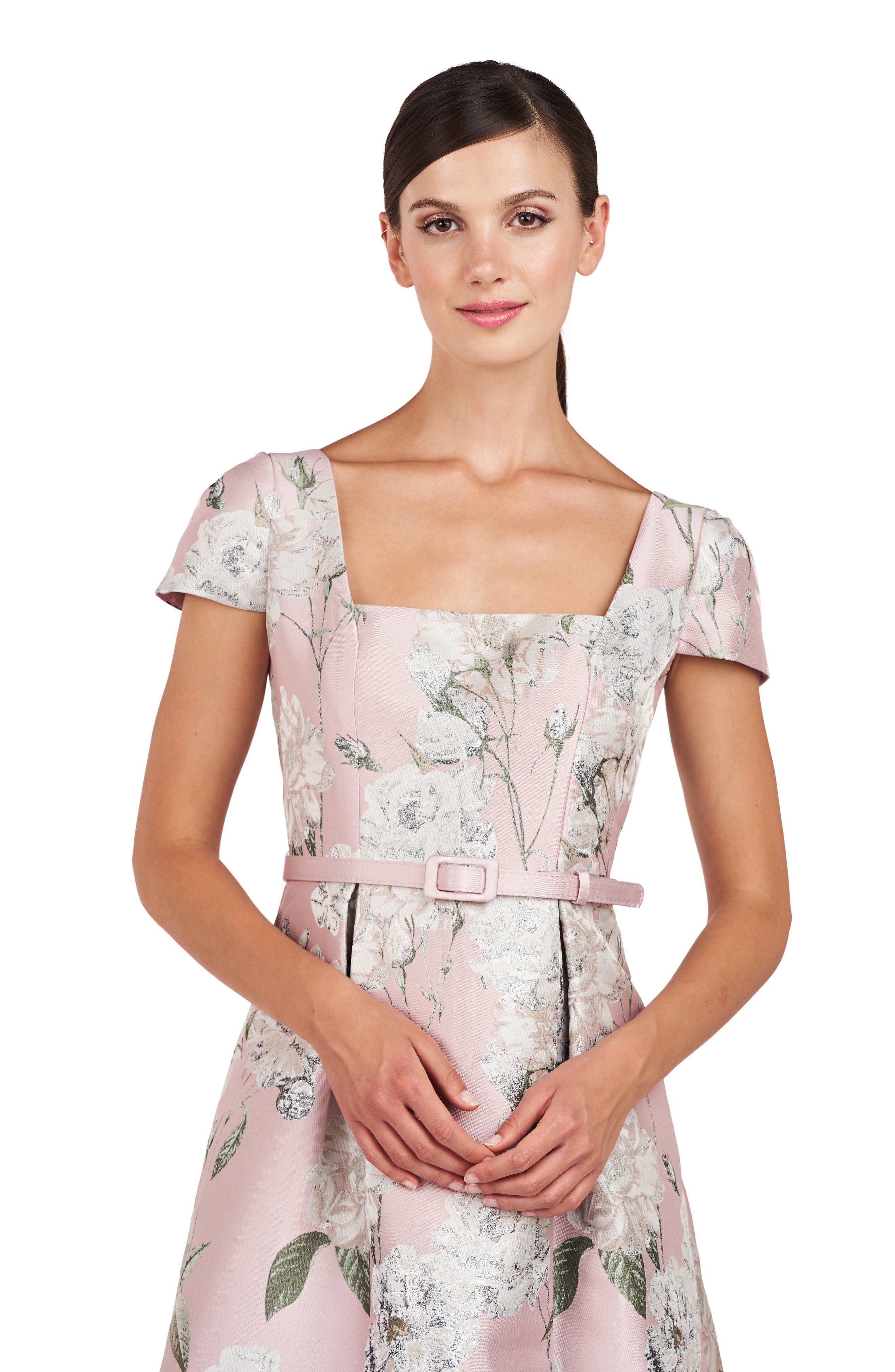 Kay Unger Mira Floral Fit & Flare Midi Dress in Pink Pearl | Smart Closet