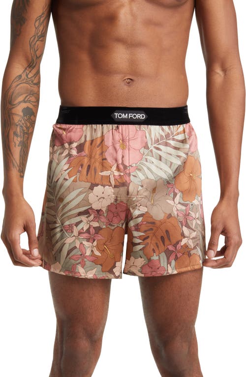 TOM FORD Floral Print Stretch Silk Boxers /Green at Nordstrom,