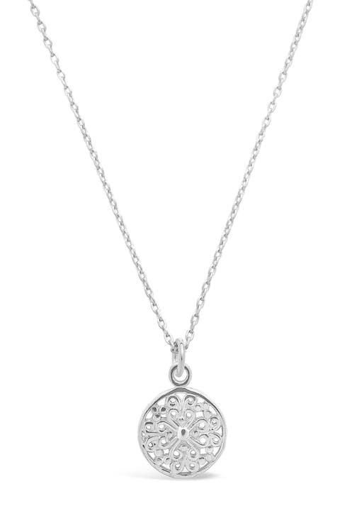 Sterling Silver Intricate Cutout Disk Pendant Necklace