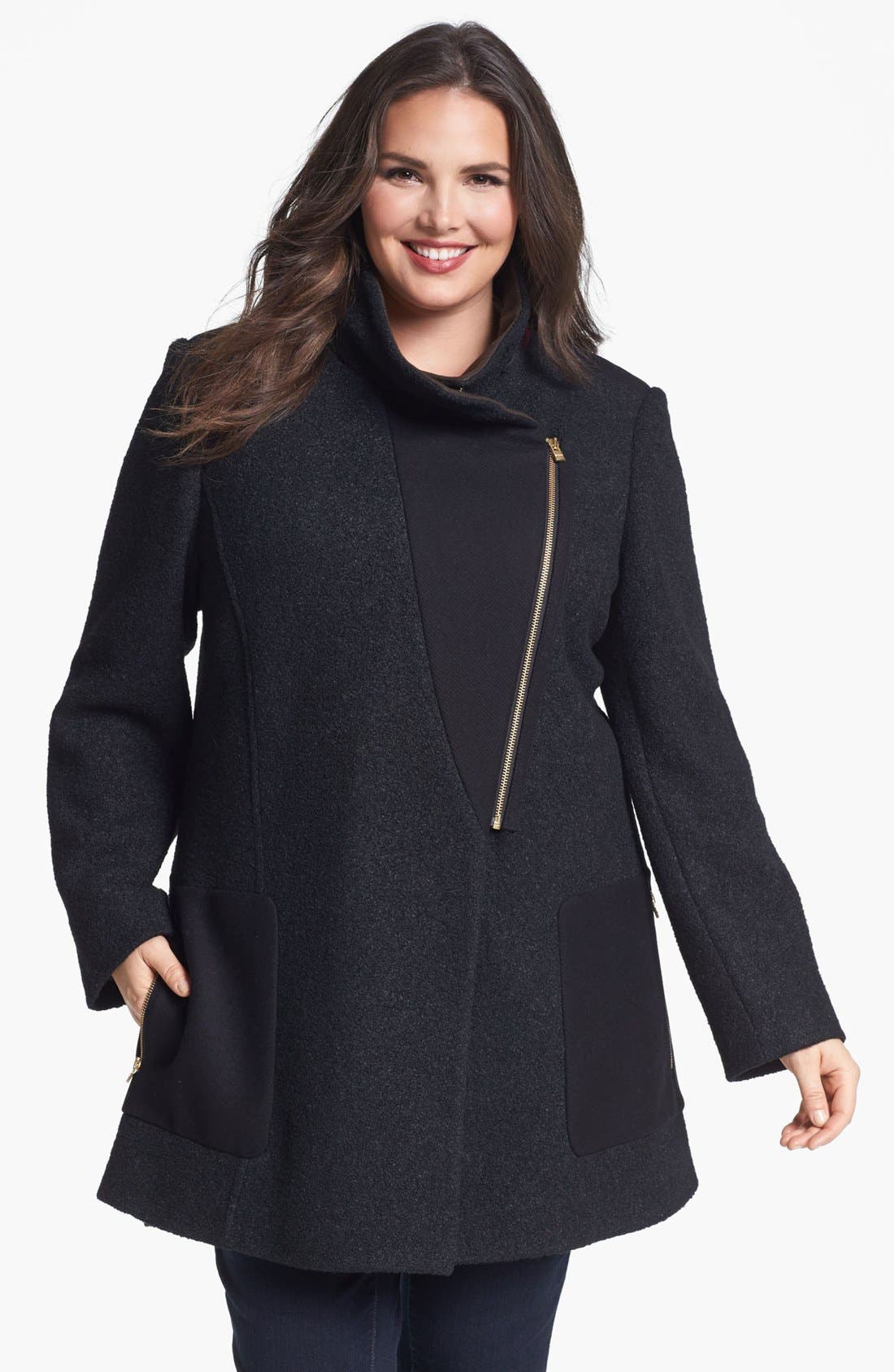 DKNY Asymmetrical Mixed Media Coat (Plus Size) Only) Nordstrom