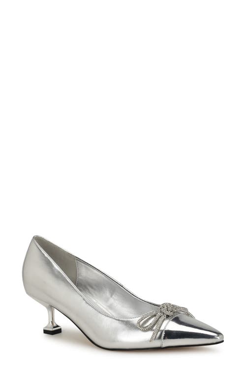 Shop Nine West Wendon Pointed Cap Toe Kitten Heel Pump In Silver