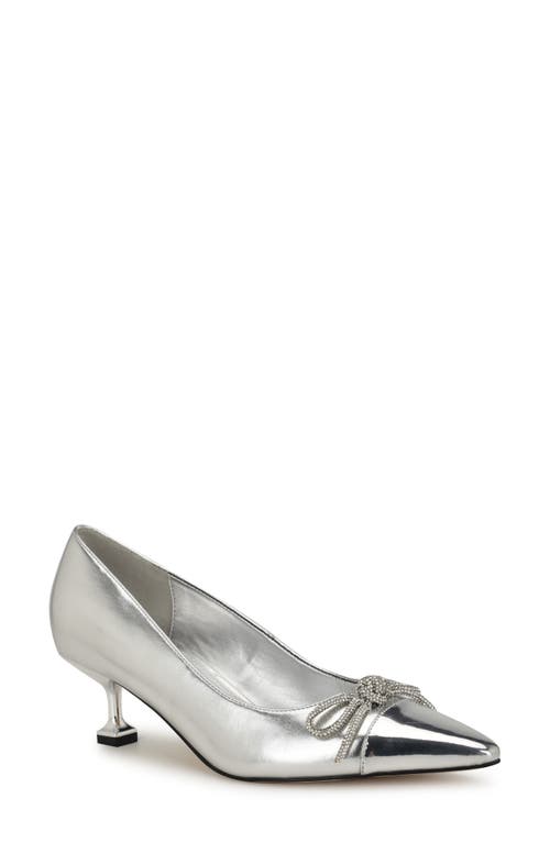 Nine West Wendon Pointed Cap Toe Kitten Heel Pump Silver at Nordstrom,