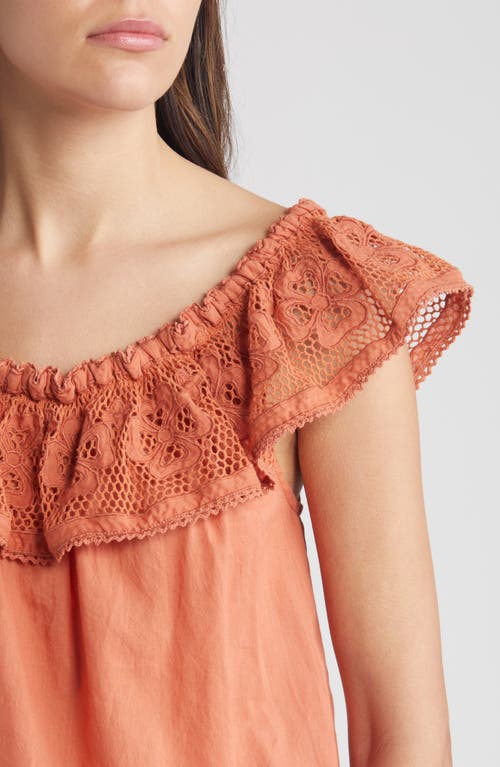 Shop Cleobella Paulina Lace Ruffle Cotton Top In Apricot Brandy