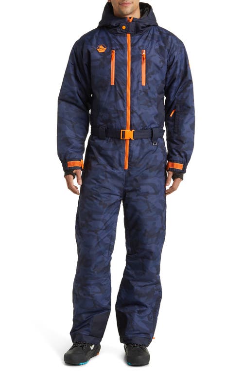 Camouflage Freestyler Waterproof Snowsuit in Navy/black/orange