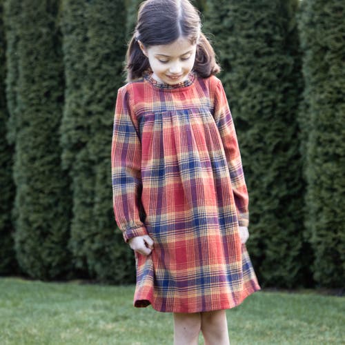 Shop Beet World Girls' Long Sleeve Plaid Flannel Dress | Orange Check