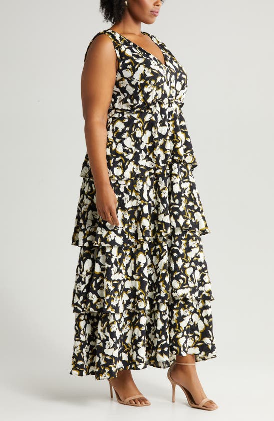 Shop Chelsea28 Floral Print Sleeveless Tiered Ruffle Maxi Dress In Black- Ivory Shadowed Tropic