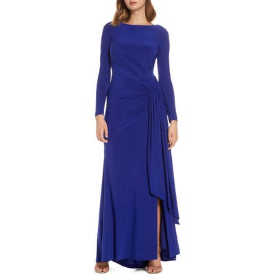 Vince Camuto Long Sleeve Ruched Gown, Blue