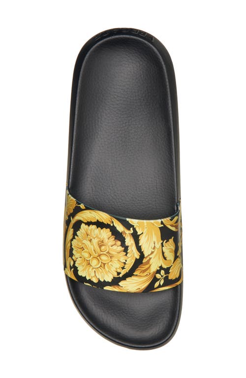 Shop Versace Baroque Pool Slide Sandal In Black/gold