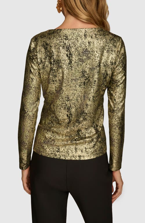 Shop Donna Karan New York Metallic Long Sleeve Top In Gold Multi