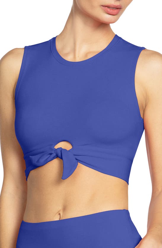 Shop Robin Piccone Ava Longline Knot Front Bikini Top In Ube