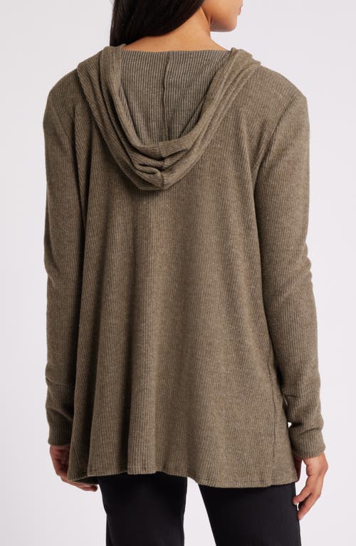 Shop Loveappella Hooded Rib Cardigan In Olive