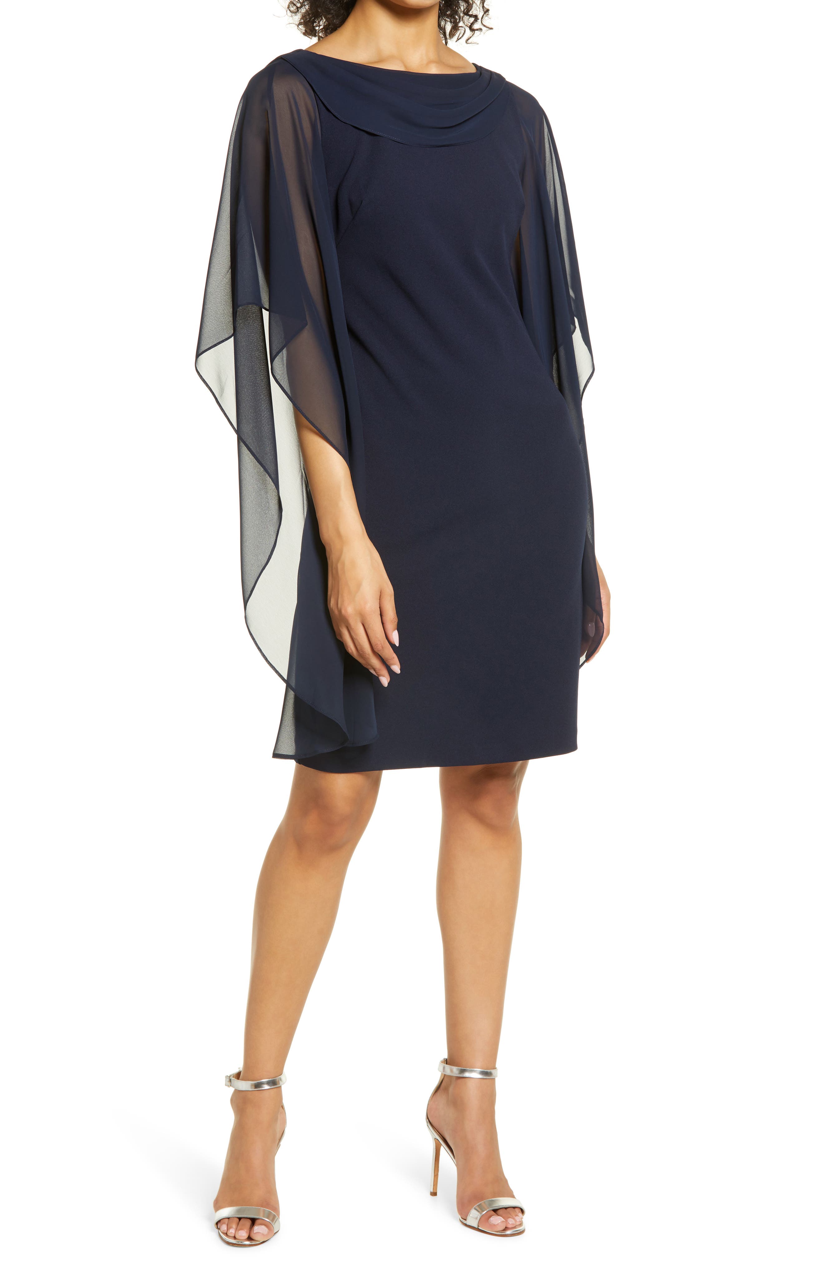 vince camuto cape overlay dress