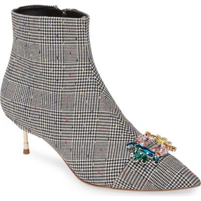 Kurt Geiger London Bellevue Crystal Buckle Pointed Toe Bootie, Grey