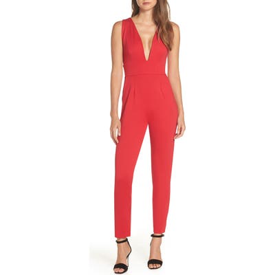 Fraiche By J Plunge Neck Jumpsuit, Red
