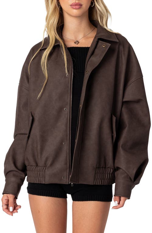 EDIKTED Mori Oversize Faux Leather Jacket Brown at Nordstrom,