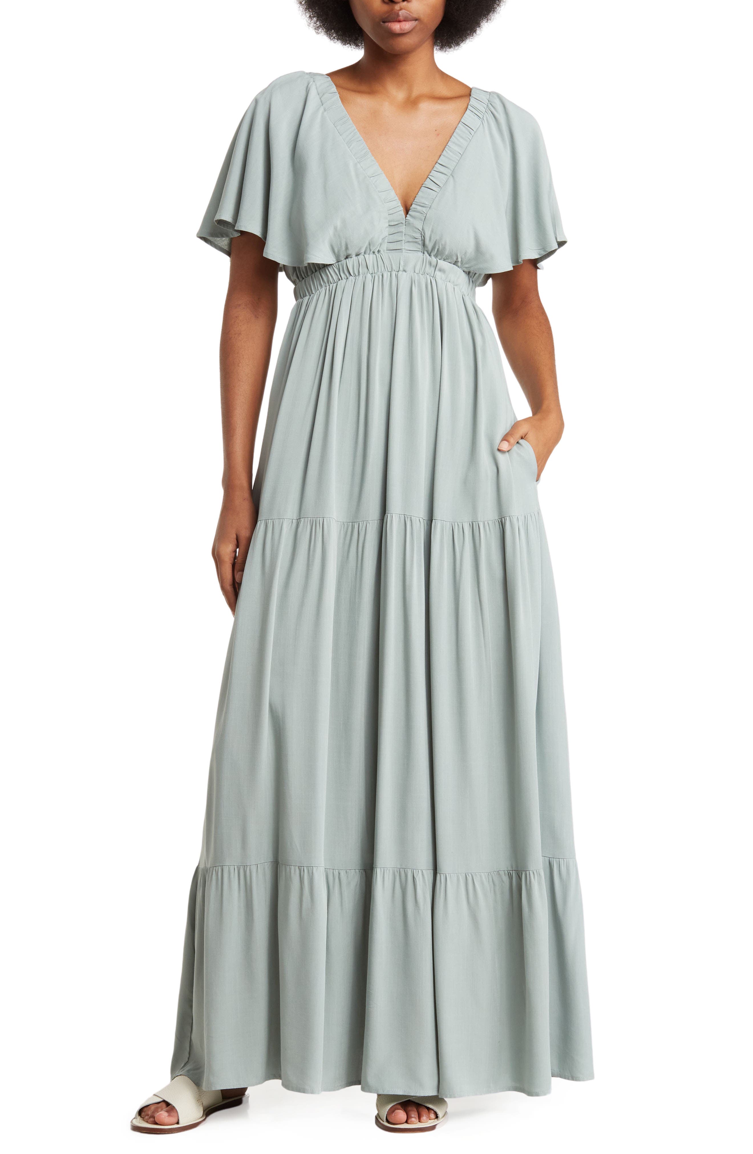 Kathlene Flutter Sleeves Maxi Dress Cream main image 1