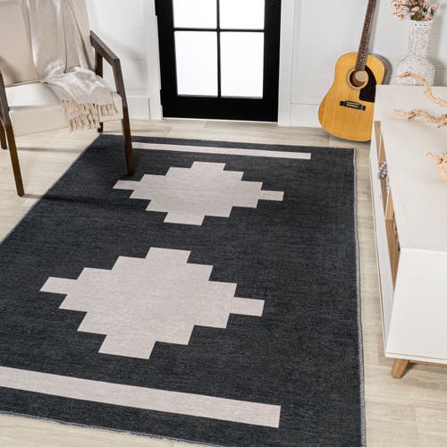 Jonathan Y Adriel Geometric Medallion Machine-washable Area Rug In Black/cream