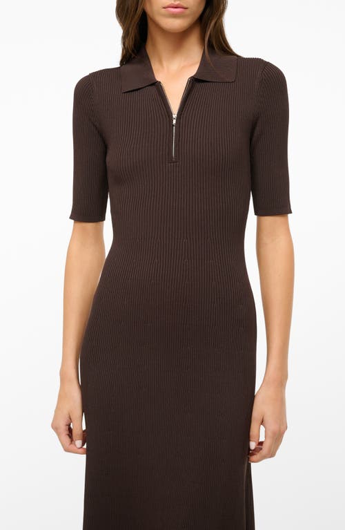 Shop Staud Roland Half Zip Rib Midi Sweater Dress In Earth