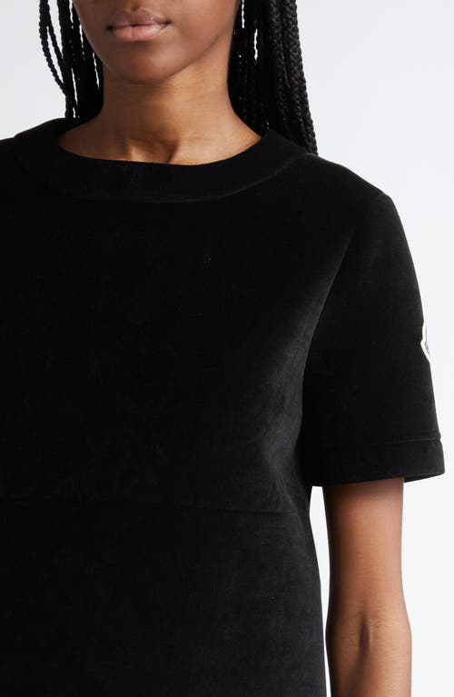 Shop Moncler Short Sleeve Velvet Shift Dress In Black