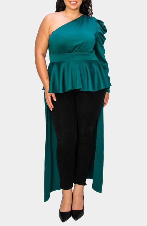 L I V D Nicolette One-shoulder Peplum Top In Emerald