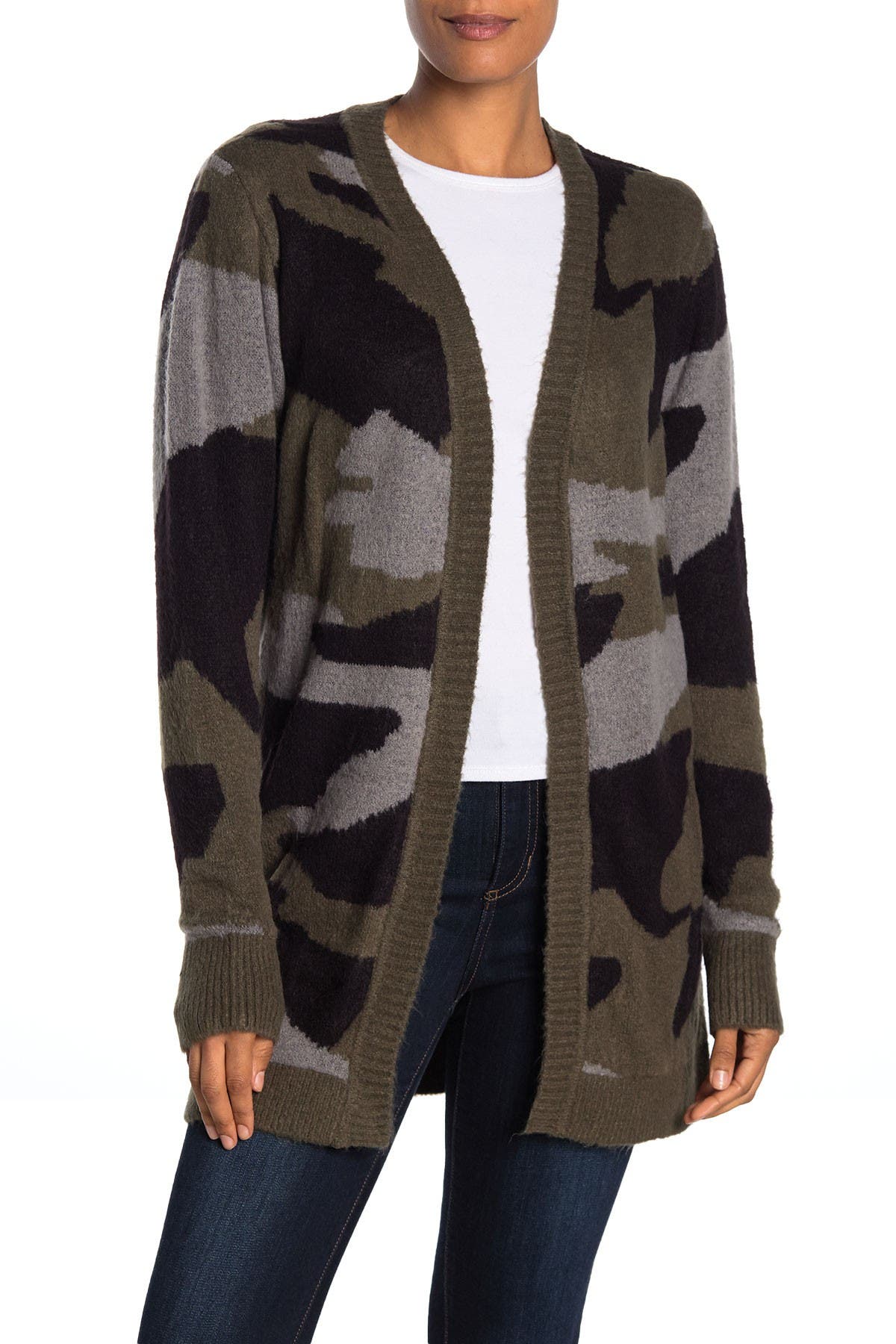 camo open front cardigan