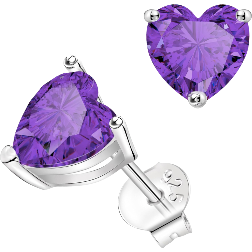 Donatello Gian Sterling Silver Amethyst Heart Studs In Silver