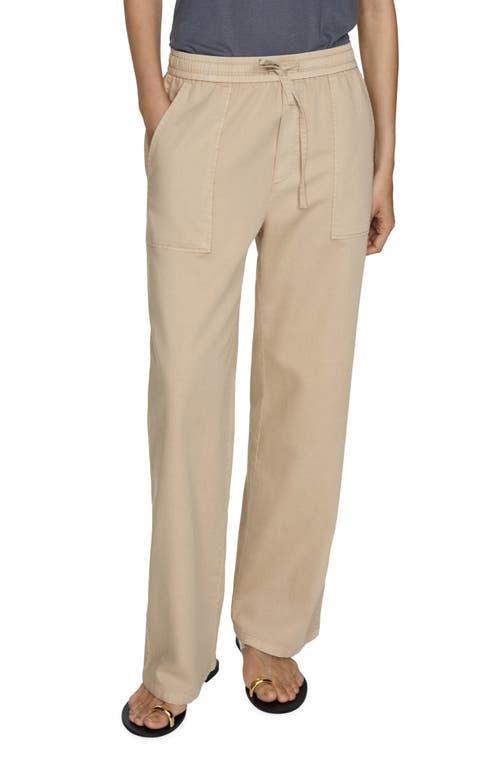 Shop Mango Elastic Waist Drawstring Pants In Sand