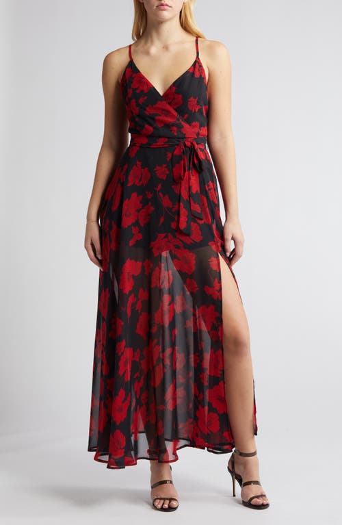 Shop Lulus Floral Dress In Black/red