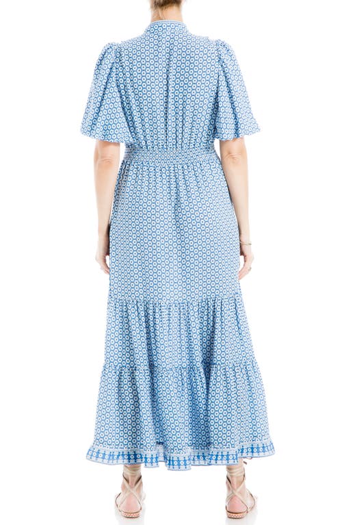 Shop Max Studio Floral Tiered Maxi Dress In Cream/blue Md Octgrm
