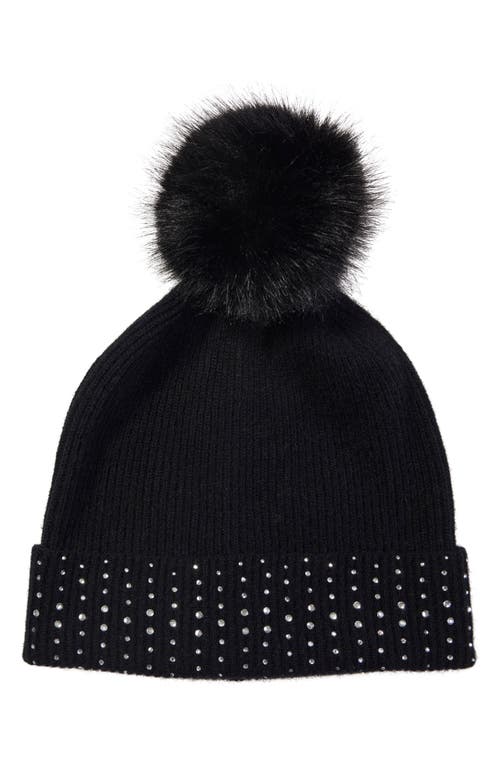 Sofia Cashmere Faux Fur Pom Embellished Cashmere Knit Beanie In Black