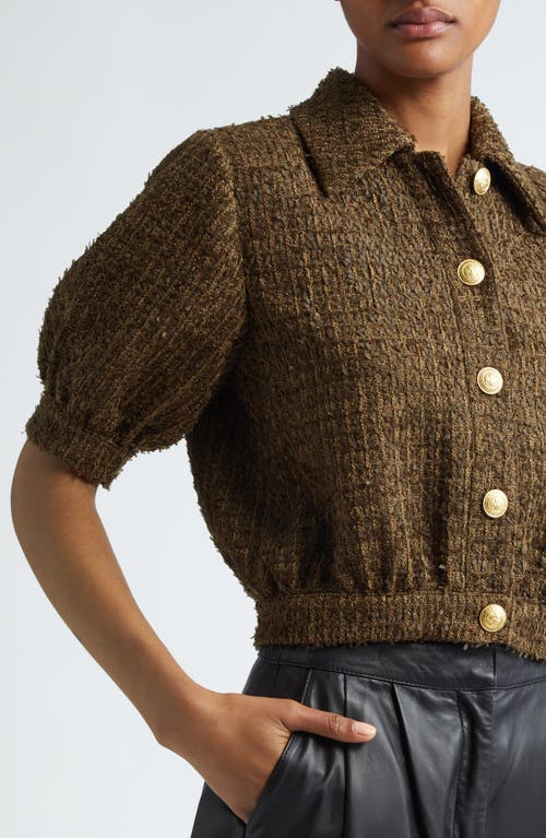 Shop L Agence L'agence Cove Elbow Sleeve Crop Tweed Jacket In Pine