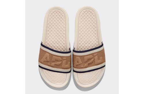 Shop Apl Athletic Propulsion Labs Big Logo Techloom Slide Sandals In Alabaster/tan/navy