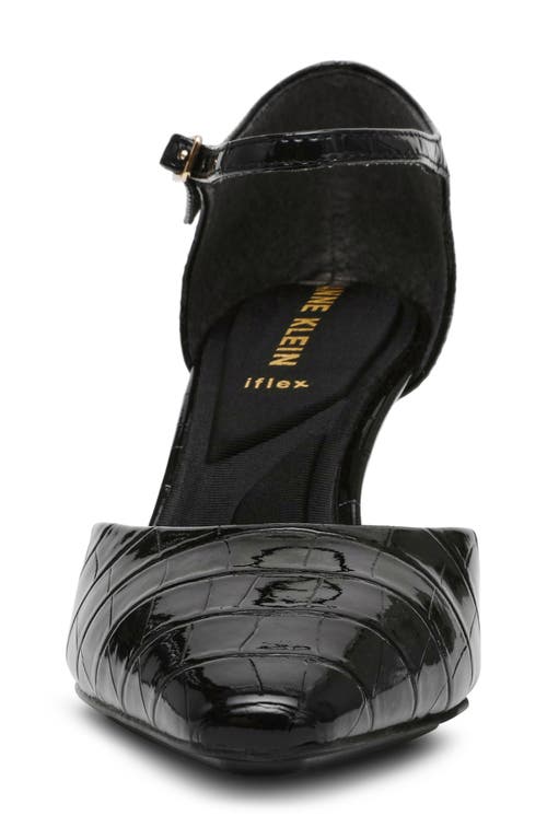 Anne Klein Rolanda Womens Pointed Toe Buckle Slingback Heels In Black Croco