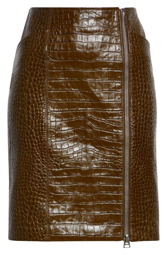 Shop Tom Ford Croco Embossed Leather Skirt In Olive Ombre